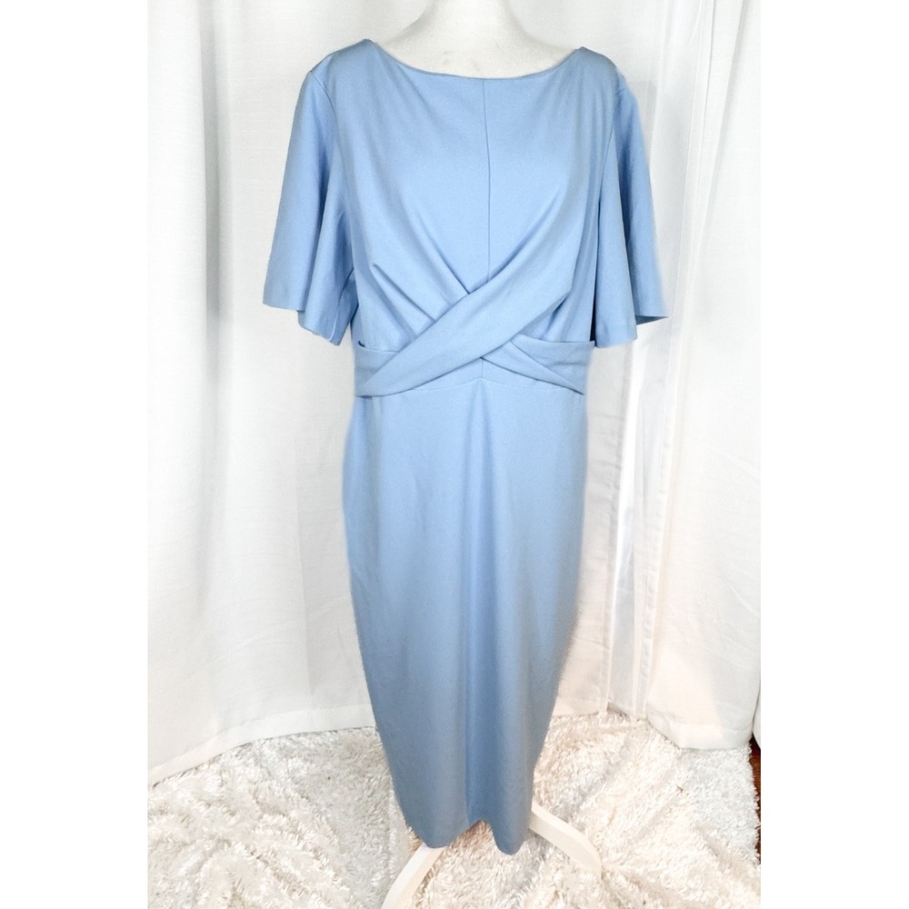 NWT Alexia Admor Ariah Dress XL Light Blue Twist Front Midi Wedding Guest Mother